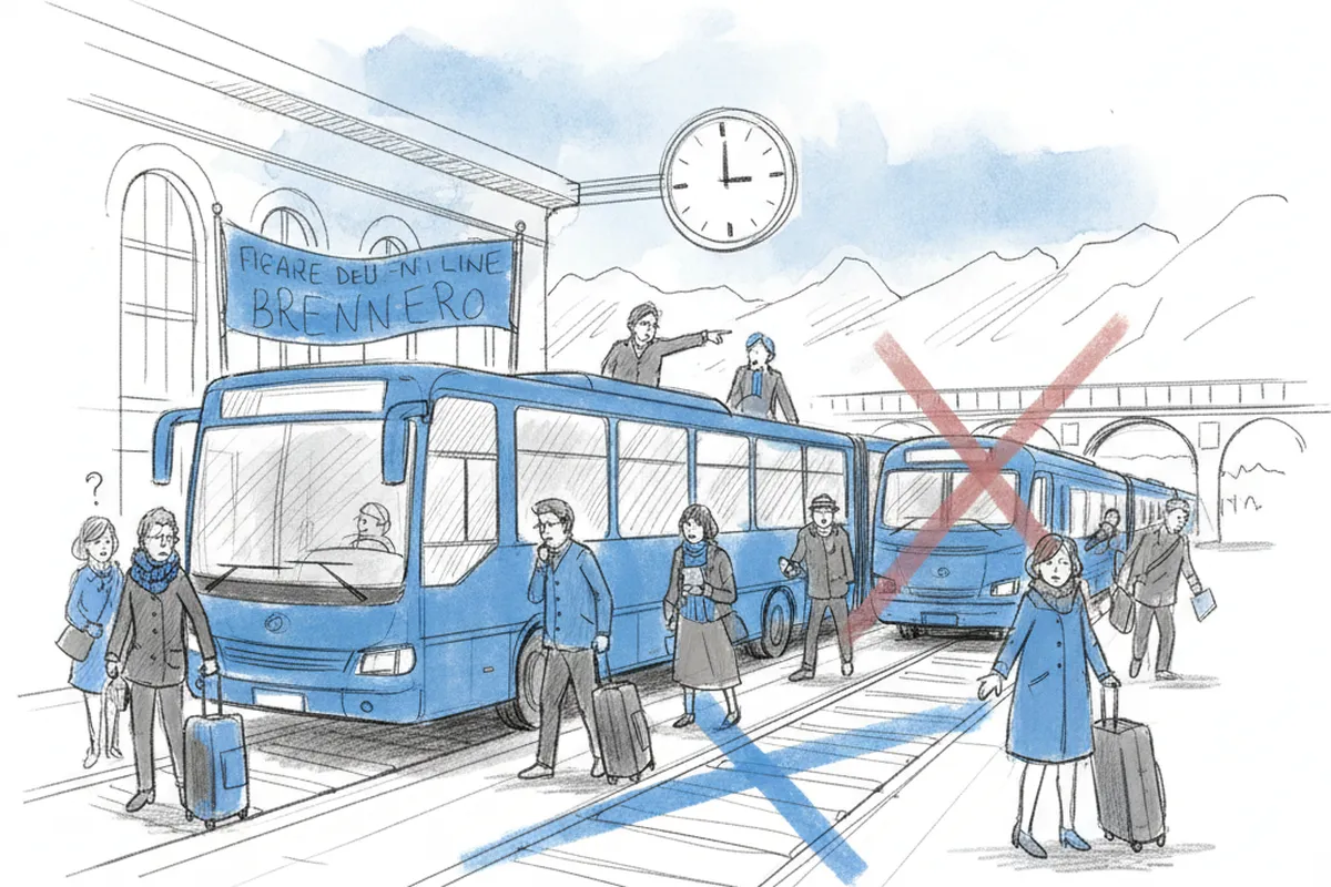 Illustrazione a corredo: Linea del Brennero, stop ai treni dal 18 luglio: bus sostitutivi e disagi