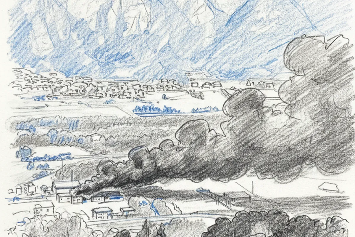 Illustrazione a corredo: Pian Camuno, inferno di fuoco in una fabbrica: fumo nero e fiamme, famiglia bloccata salvata dai vigili!