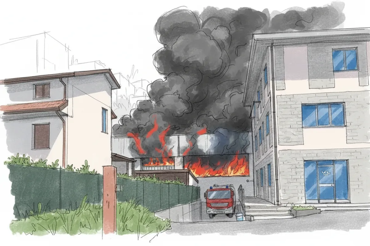 Illustrazione a corredo: Fumo nero e panico: incendio devasta capannone, chiuse le finestre!