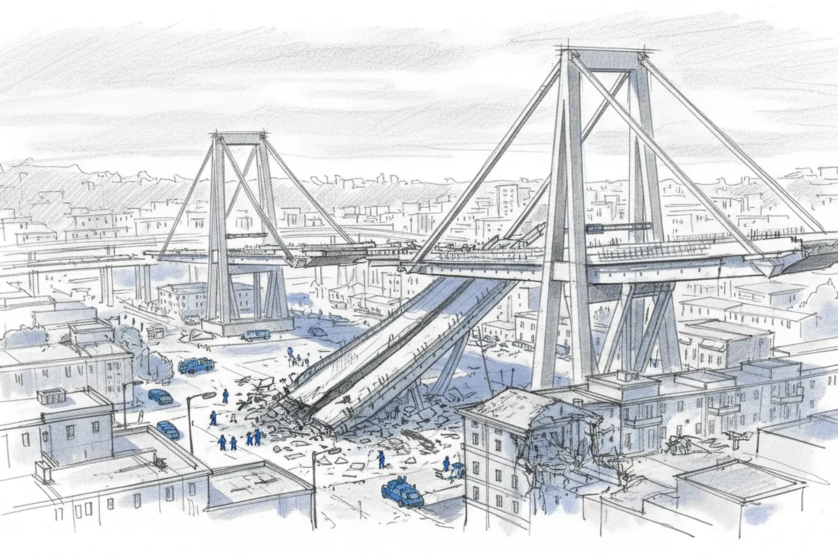 Illustrazione a corredo: Ponte Morandi, condanne da 5 a 12 anni per gli ex vertici di Autostrade: ecco chi va in carcere