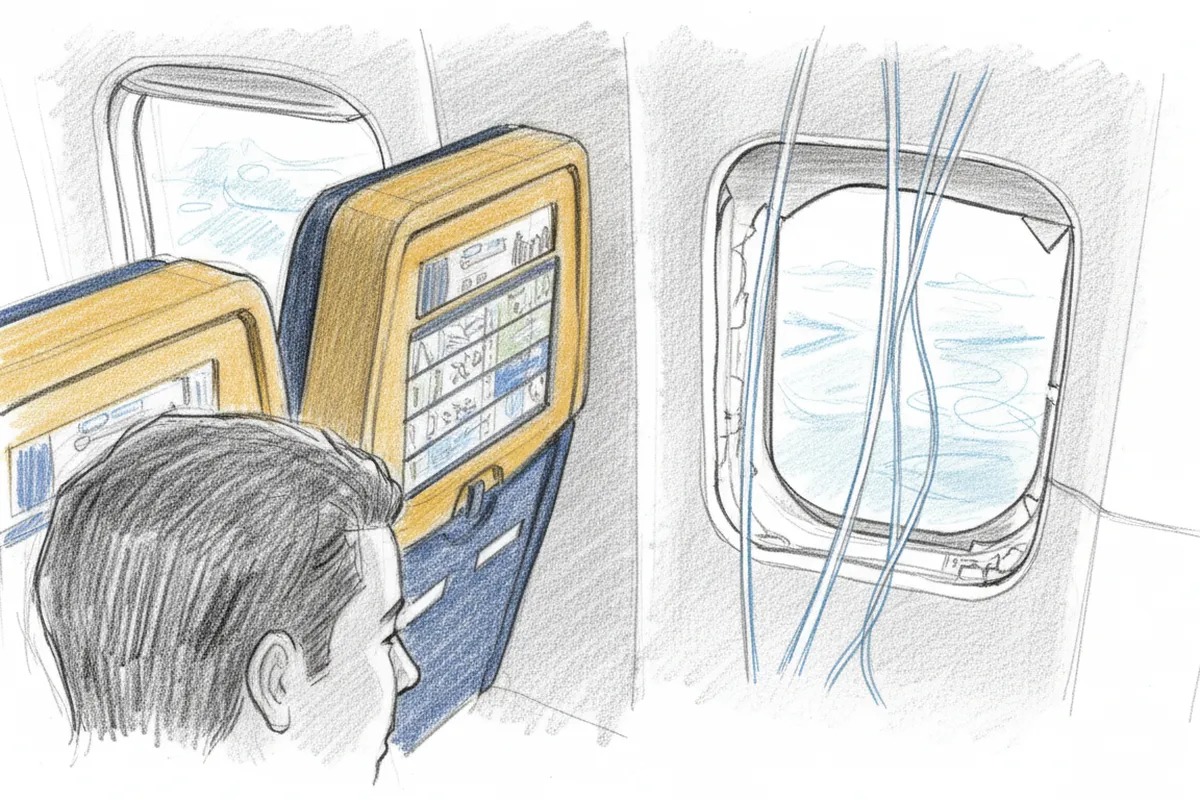 Illustrazione a corredo: Aereo Ryanair in Emergenza: Finestrino Rotto Durante il Volo, 61enne Salvo per Miracolo